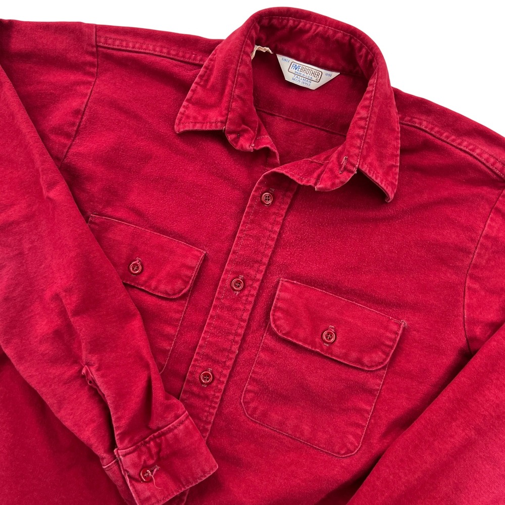 Vintage Five Brother Chamois Flannel Shirt Men M Red Heavyweight Cotton USA Made